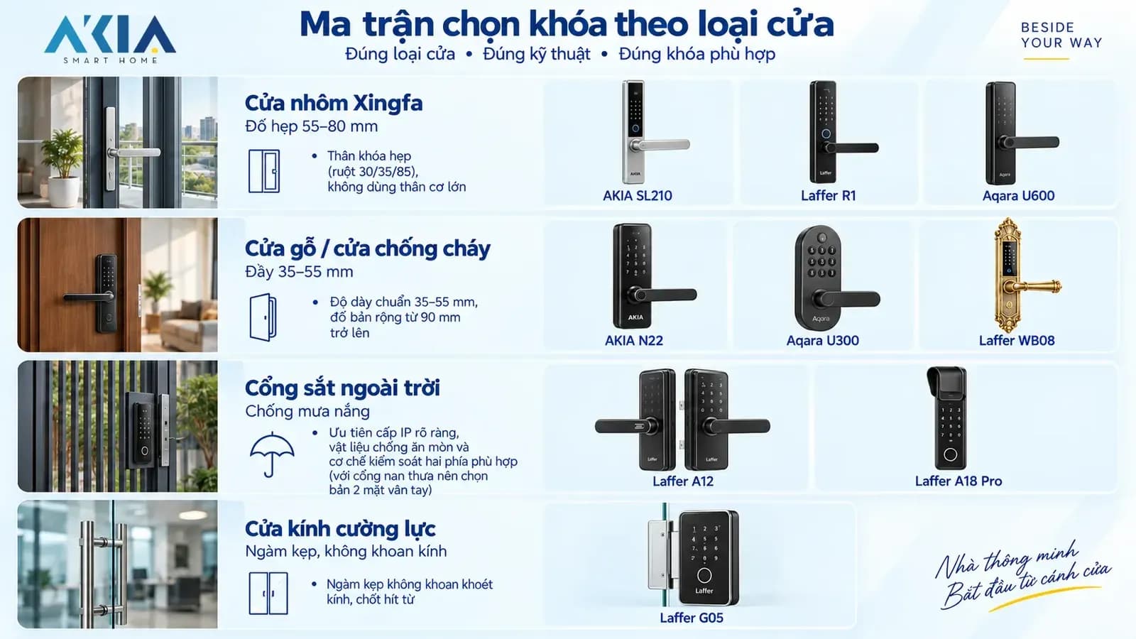 Ma trận chọn khóa theo loại cửa