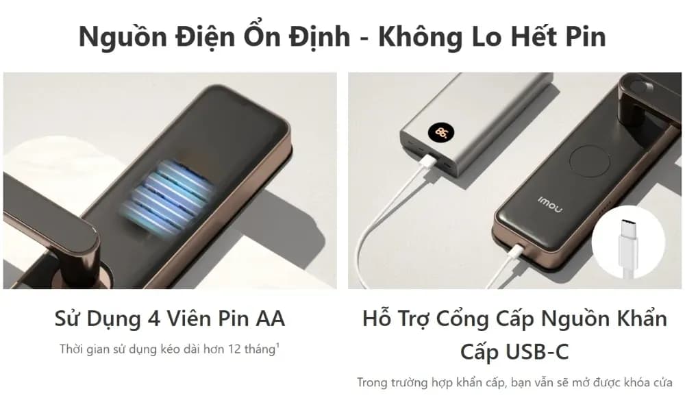 Khóa thông minh sử dụng pin AA - thời gian hoạt động trên 12 tháng