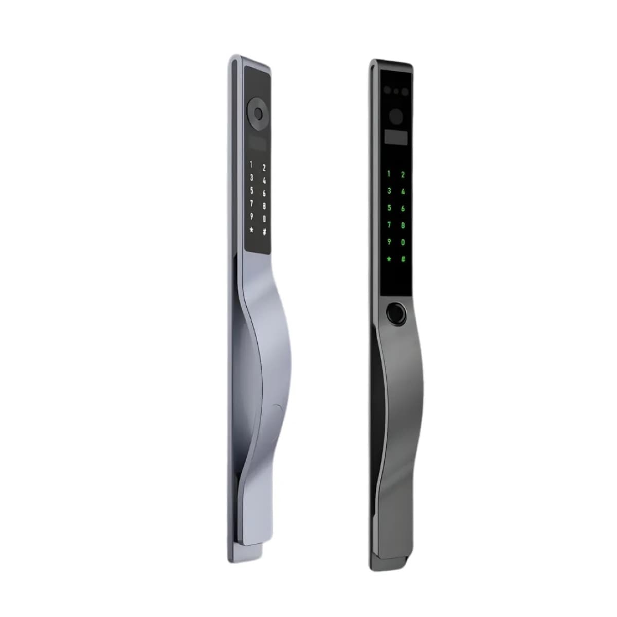 Khóa cửa nhôm AKIA X6 push-pull slim, mặt trước có camera khuôn mặt 3D, bàn phím và vân tay; bản bạc và đen