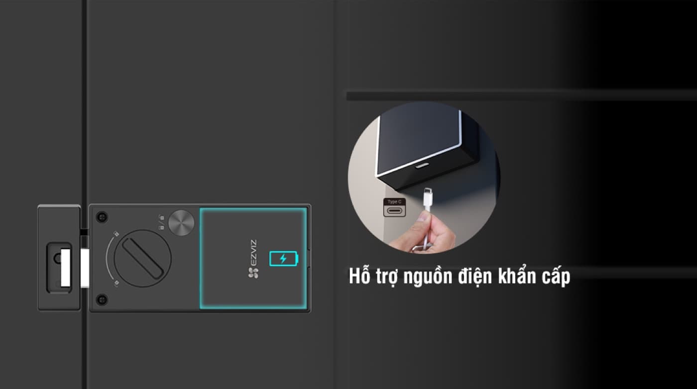 Khóa Ezviz DL03 hỗ trợ nguồn điện khẩn cấp qua cổng USB Type-C