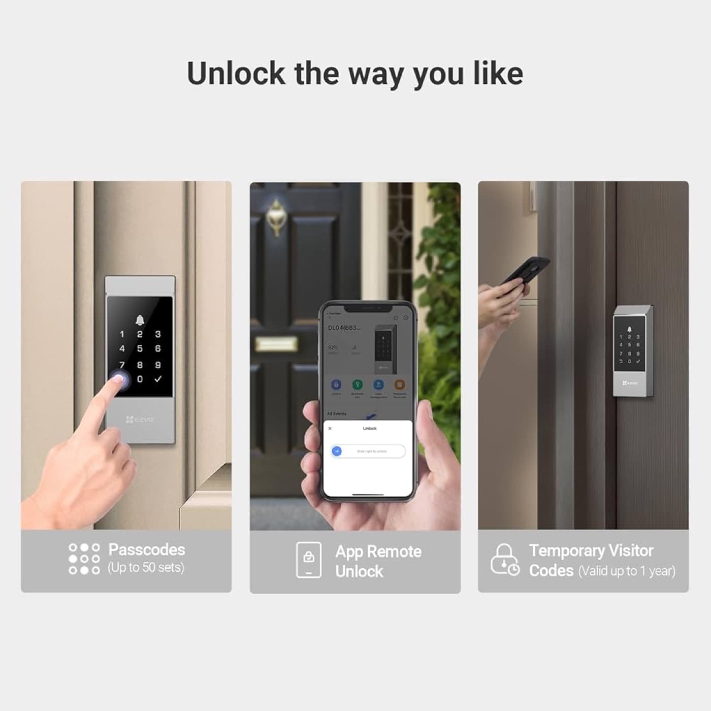 Các cách mở khóa Ezviz DL04: mã số, app từ xa, mã khách tạm thời