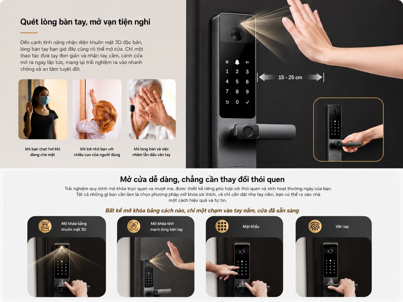 Mở khóa Ezviz DL20FVS Plus bằng tĩnh mạch lòng bàn tay và nhiều cách khác