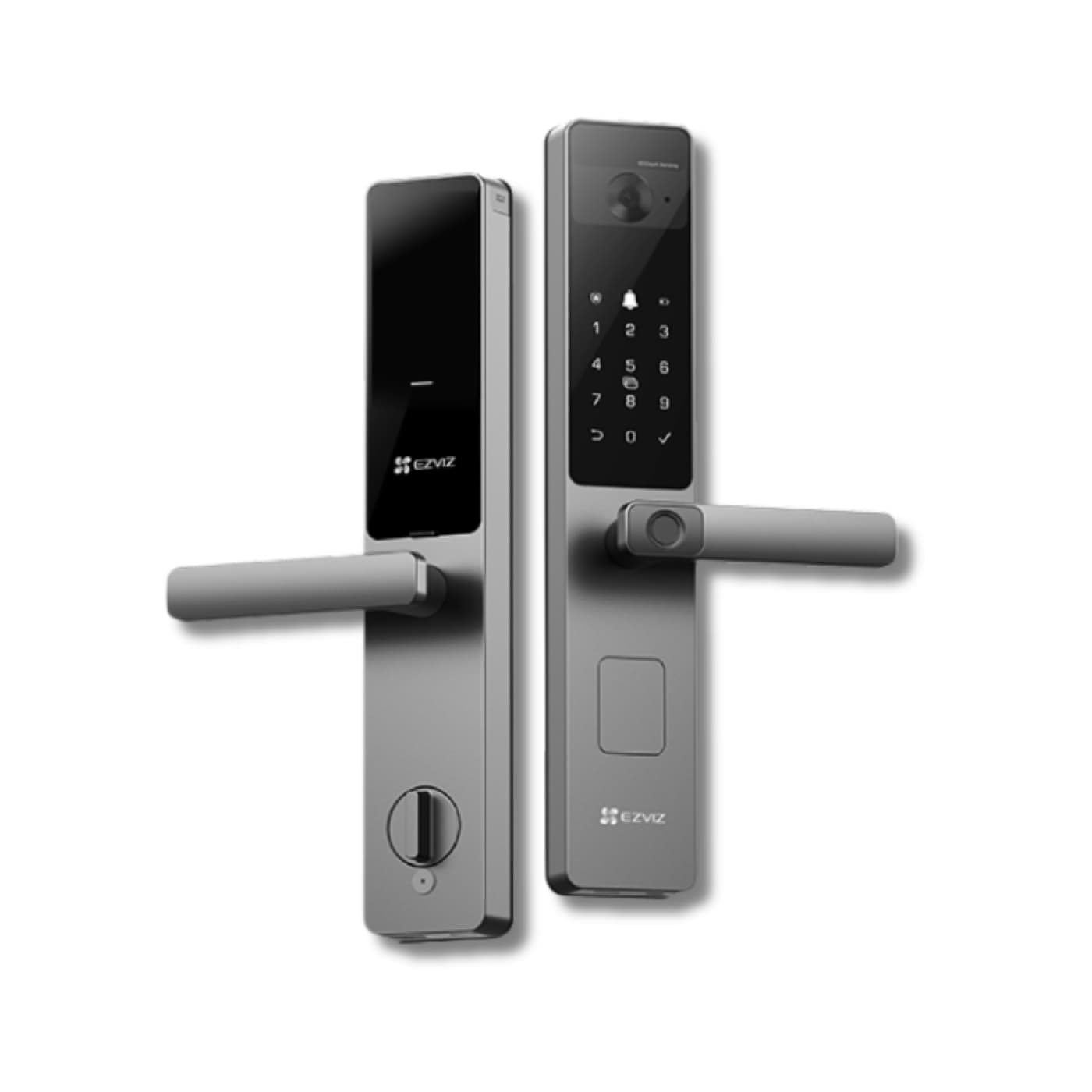 Khóa thông minh Ezviz DL20FVS Plus mặt trước và mặt sau, màu xám, có camera và bàn phím cảm ứng