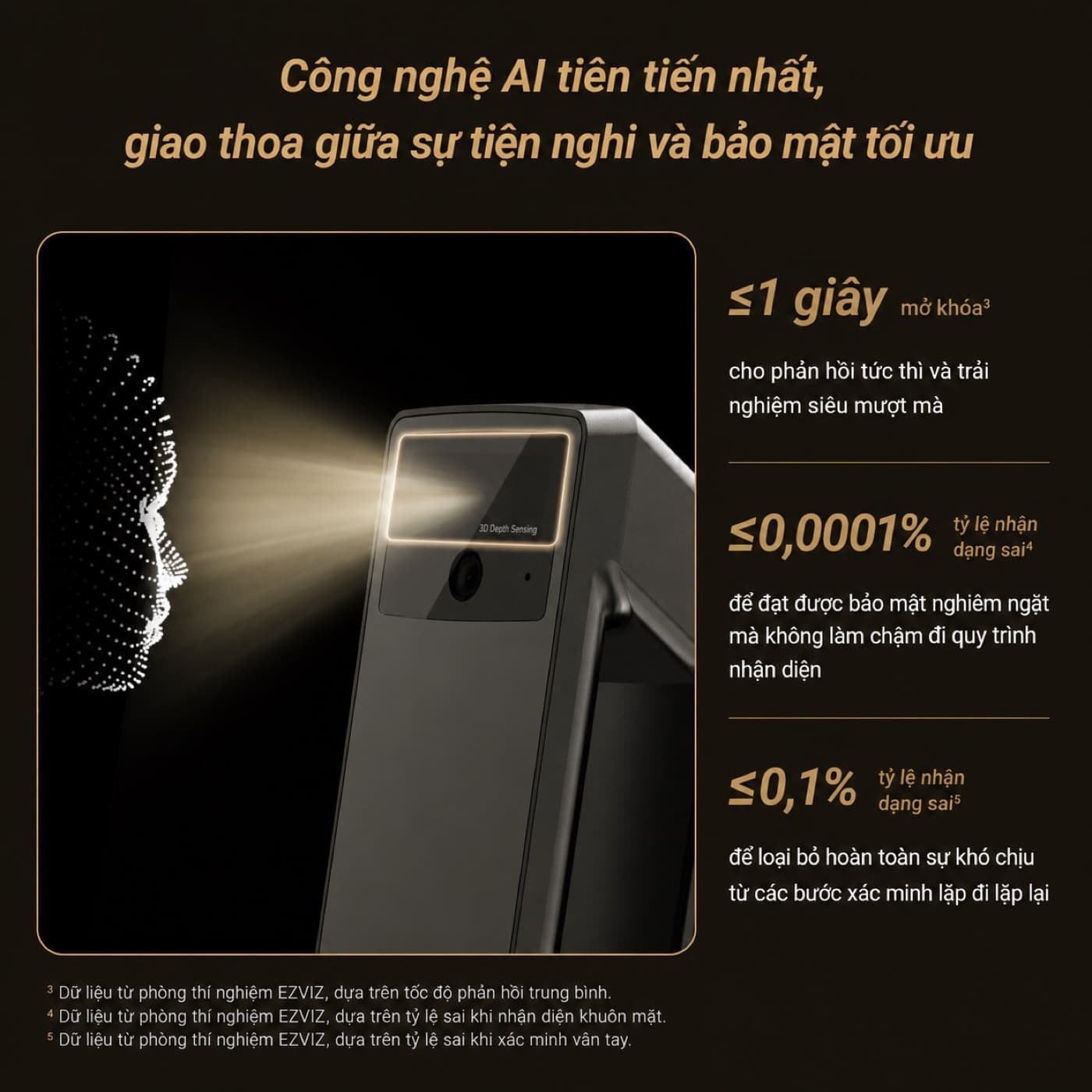 Khóa Ezviz Y3000FVP Plus nhận diện khuôn mặt 3D AI, mở khóa ≤1 giây