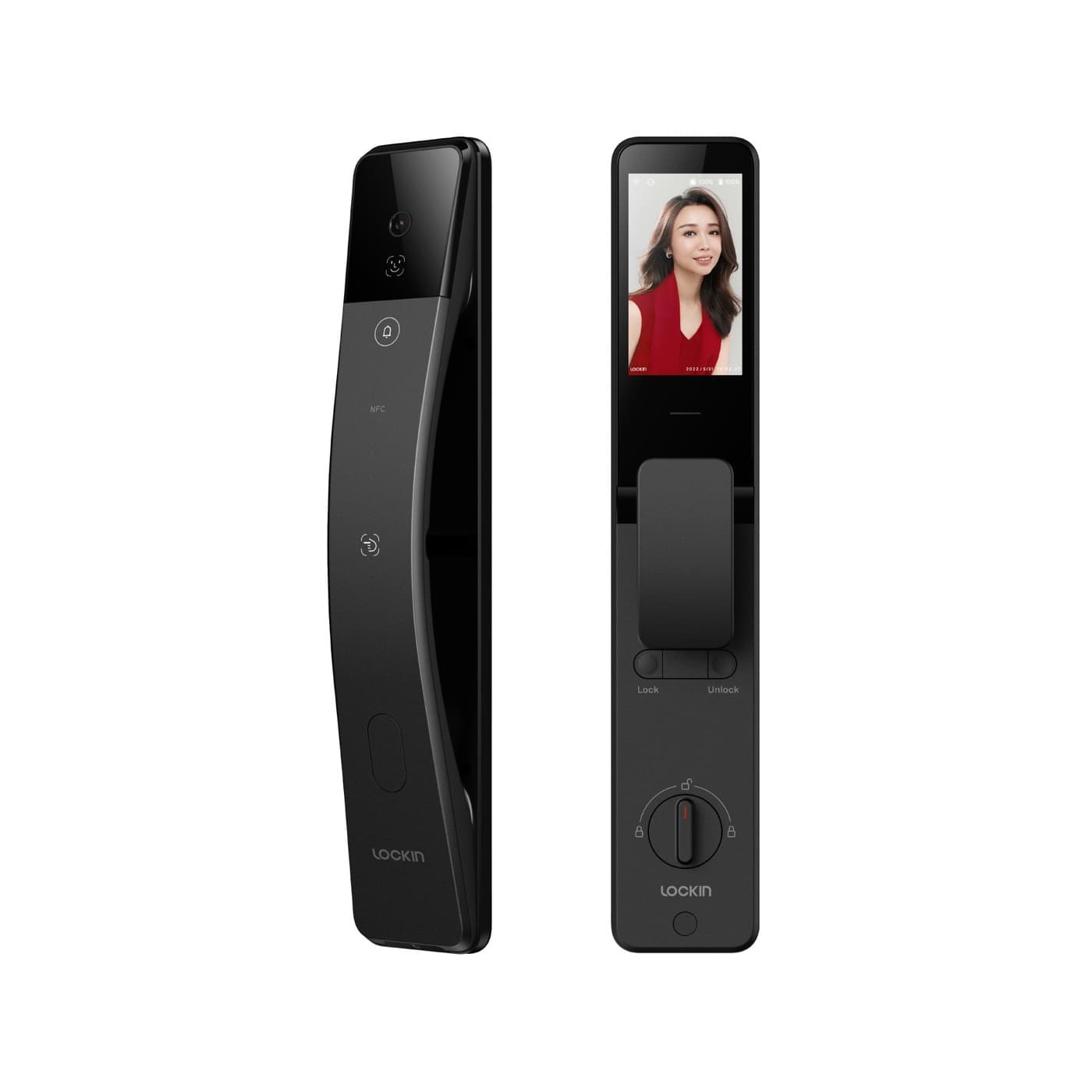 Khóa Lockin S6 Max mặt trước (camera, finger vein) và mặt sau (màn hình)
