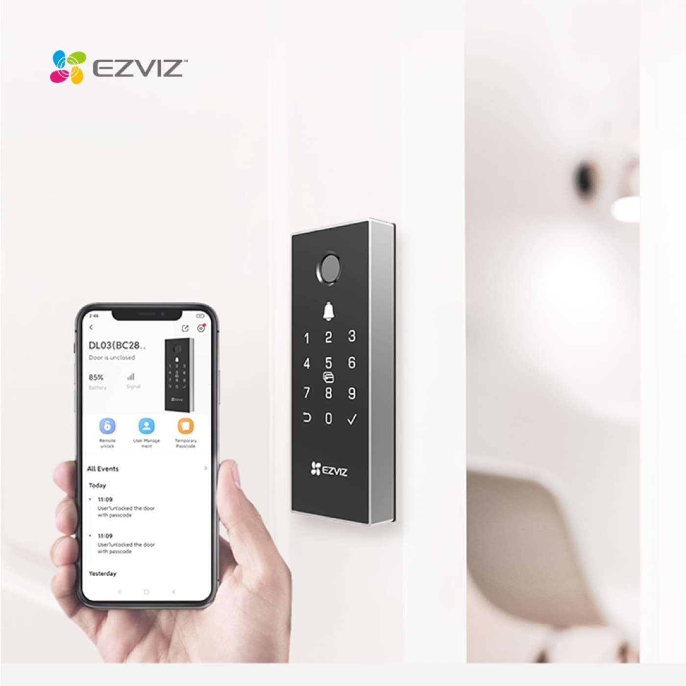 Quản lý khóa Ezviz DL03 Pro, mở từ xa và xem nhật ký trên app EZVIZ