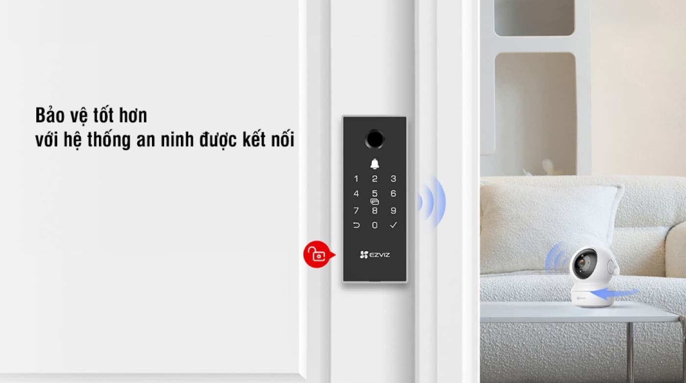 Khóa Ezviz DL03 Pro kết nối hệ thống an ninh và camera EZVIZ
