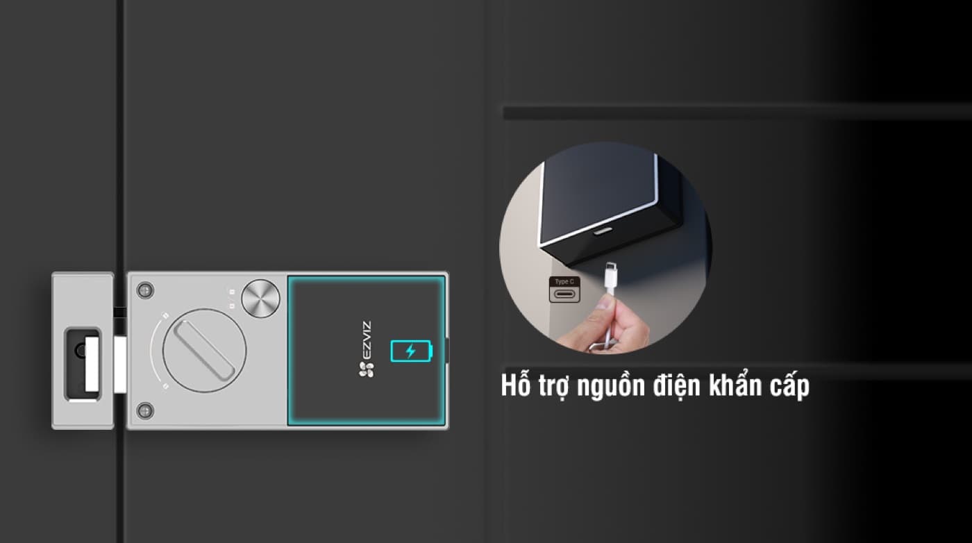 Khóa Ezviz DL03 Pro hỗ trợ nguồn điện khẩn cấp qua cổng USB Type-C