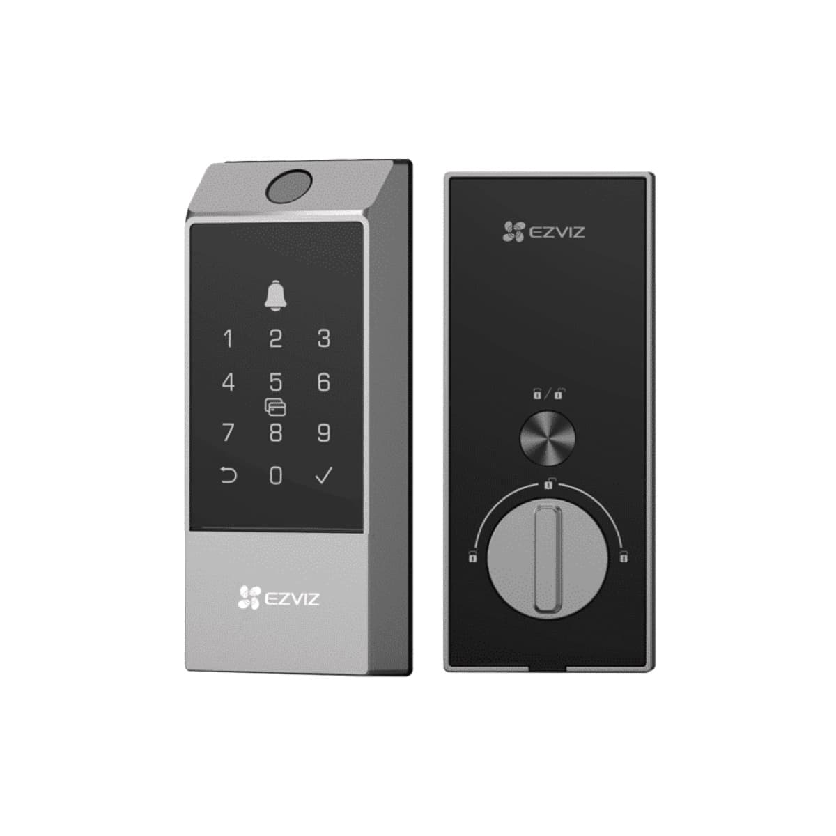 Khóa vân tay Ezviz DL04 Pro dạng chốt, mặt trước bàn phím cảm ứng và mặt sau núm xoay