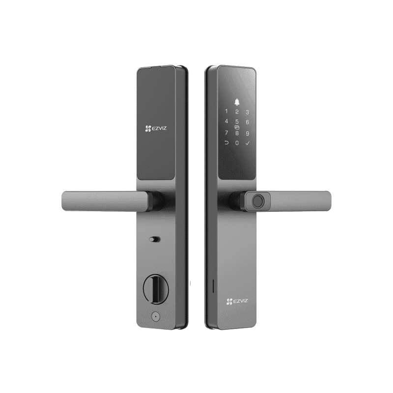 Khóa vân tay Ezviz DL05 mặt trước và mặt sau, màu xám kim loại