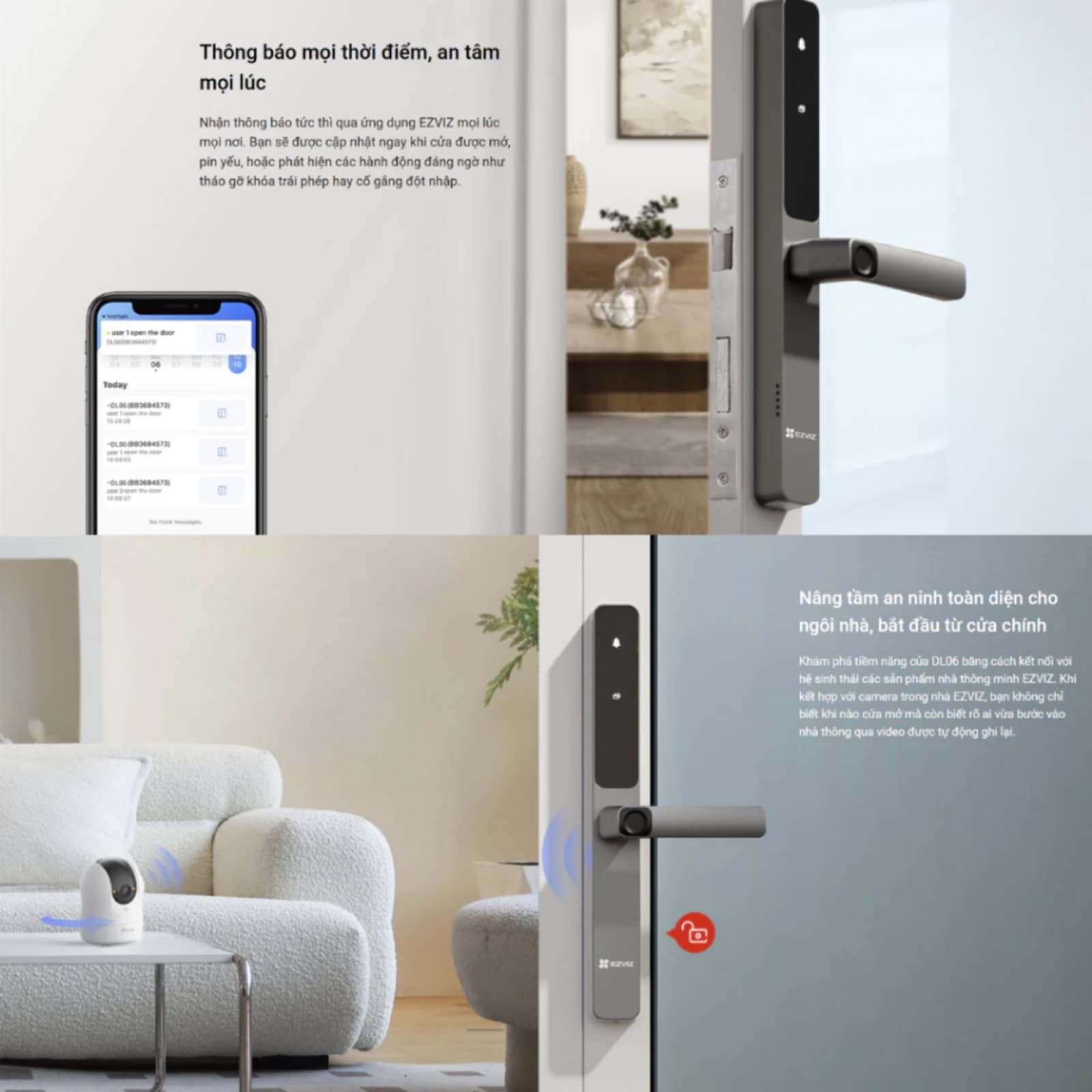 Quản lý khóa Ezviz DL06 và nhận thông báo ra vào trên app EZVIZ