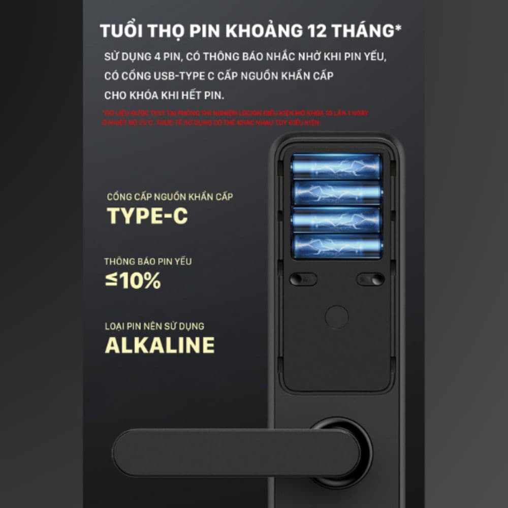 Khóa Lockin X9 dùng 4 pin AA tới 12 tháng, sạc khẩn cấp USB Type-C